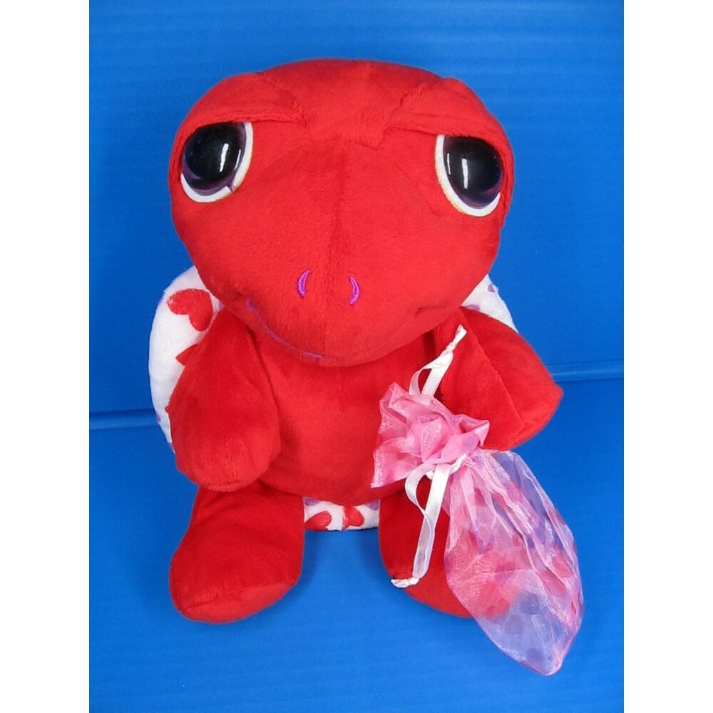 First & Main Red Plush Turtle Stuffed Animal With Heart Pattern Shell V-Day
